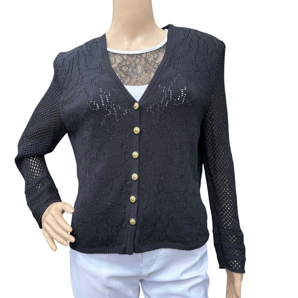 St. John Collection by Marie Gray Black Knit Cardigan, Size 12, V-Neck Sweater